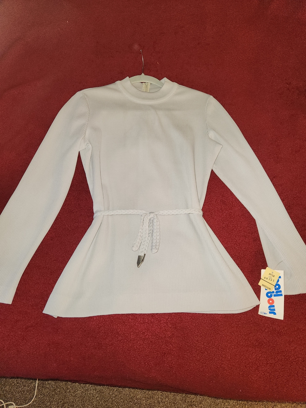 Ribbed Long Sleeve Top with Braided Waist Tie